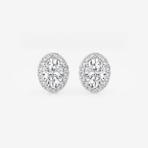 Oval Lab Grown Diamond Halo Certified Stud Earrings