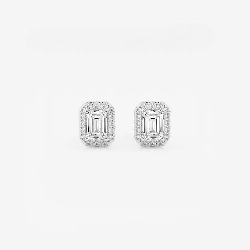 Emerald Lab Grown Diamond Halo Certified Stud Earrings