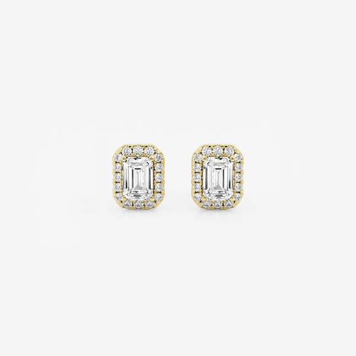 Emerald Lab Grown Diamond Halo Certified Stud Earrings