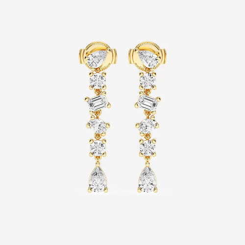 Oval, Emerald and Round Lab Grown Diamond Waterfall Dangle Earrings