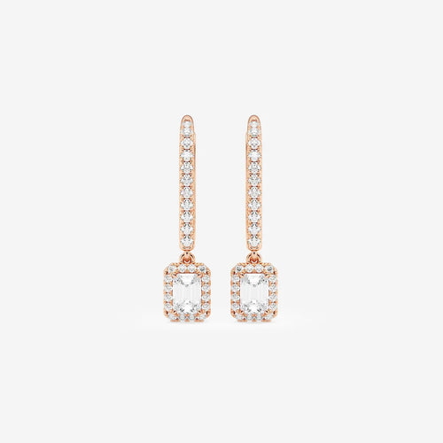 Emerald Lab Grown Diamond Halo Drop Earrings