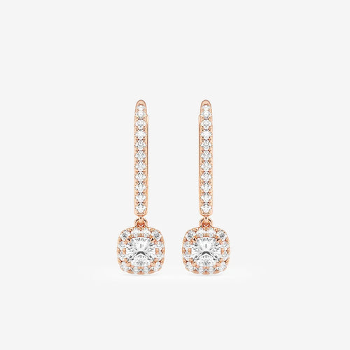 Cushion Lab Grown Diamond Halo Drop Earrings