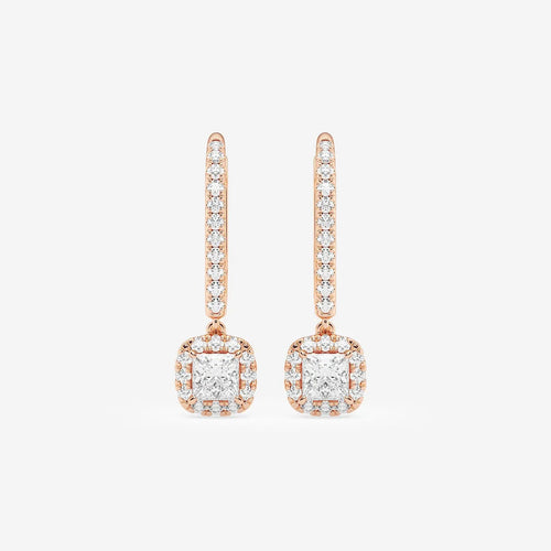 Princess Lab Grown Diamond Halo Drop Earrings