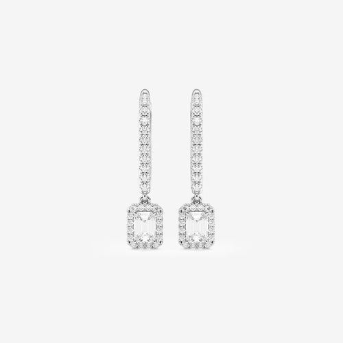 Emerald Lab Grown Diamond Halo Drop Earrings