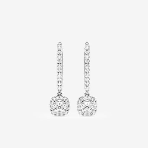 Cushion Lab Grown Diamond Halo Drop Earrings