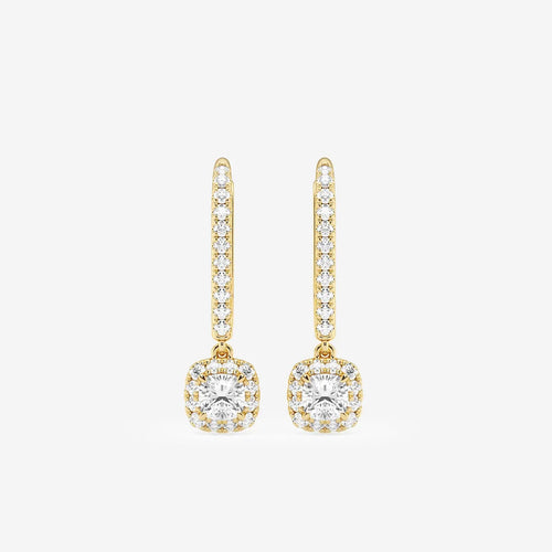 Cushion Lab Grown Diamond Halo Drop Earrings