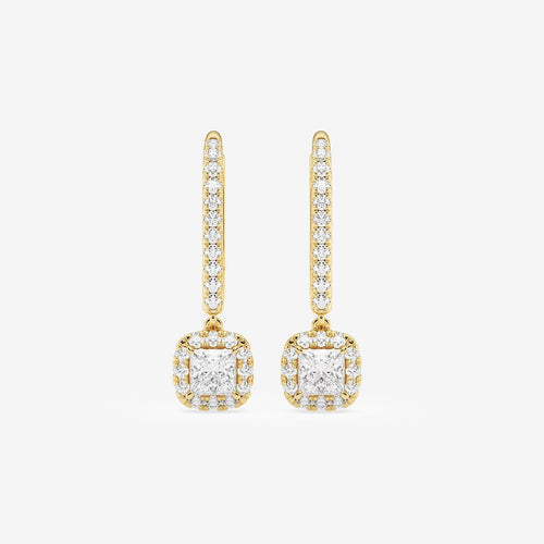 Princess Lab Grown Diamond Halo Drop Earrings