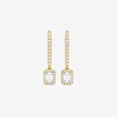 Emerald Lab Grown Diamond Halo Drop Earrings