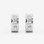 Round and Emerald Lab Grown Diamond Three Stone Huggie Hoop Earrings