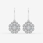 Round Lab Grown Diamond Vintage Floral Milgrain Earrings