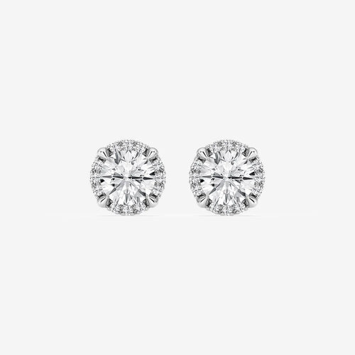 Round Lab Grown Diamond Shadow Halo Stud Earrings