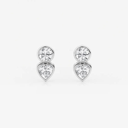 Round and Heart Lab Grown Diamond Two Stone Stud Earrings