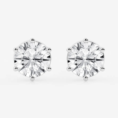 Round Colorless Lab Grown Diamond Six Prong Stud Earrings