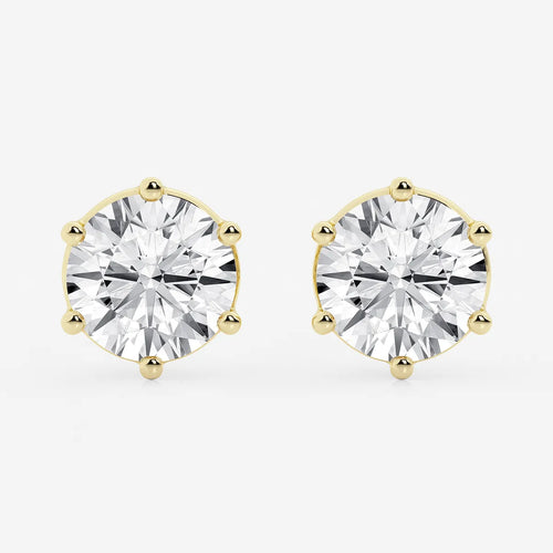 Round Colorless Lab Grown Diamond Six Prong Stud Earrings