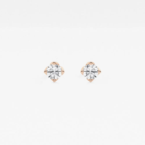 Round Lab Grown Diamond Flower Petal Solitaire Certified Stud Earrings