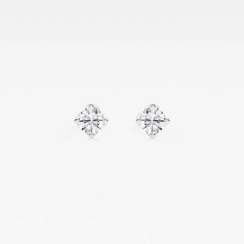 Round Lab Grown Diamond Flower Petal Solitaire Certified Stud Earrings