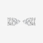 Emerald and Heart Lab Grown Diamond Two Stone Stud Earrings