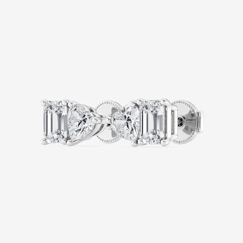 Emerald and Heart Lab Grown Diamond Two Stone Stud Earrings