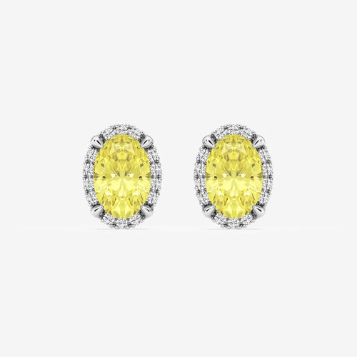 Oval Lab Grown Diamond Fancy Yellow Shadow Halo Stud Earrings