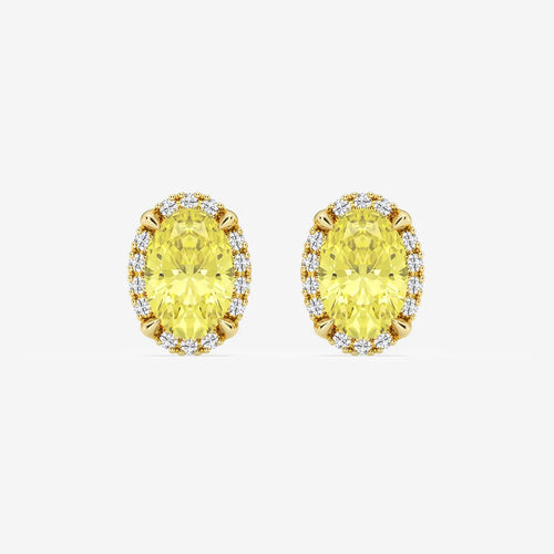 Oval Lab Grown Diamond Fancy Yellow Shadow Halo Stud Earrings