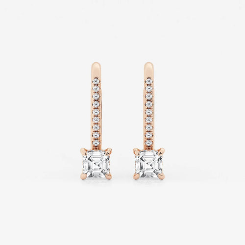 Asscher Lab Grown Diamond Hidden Halo Earrings