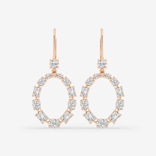 Emerald and Oval Lab Grown Diamond Alternating Drop Earrings