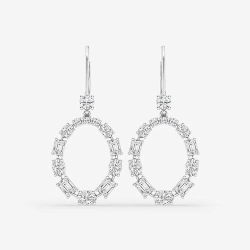Emerald and Oval Lab Grown Diamond Alternating Drop Earrings