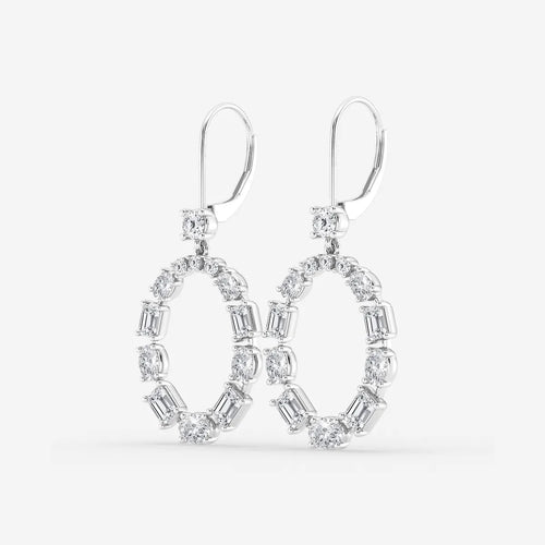 Emerald and Oval Lab Grown Diamond Alternating Drop Earrings