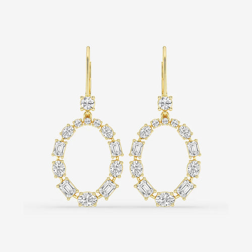 Emerald and Oval Lab Grown Diamond Alternating Drop Earrings