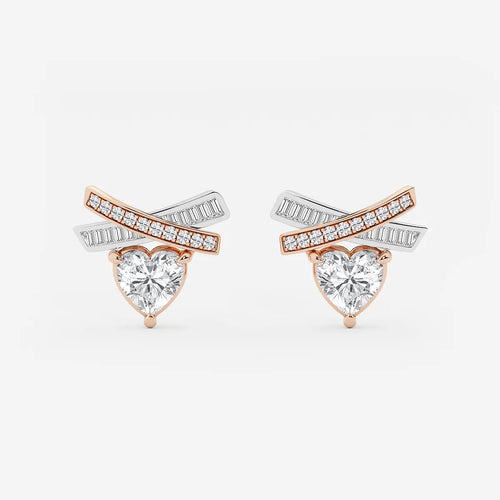 Heart Lab Grown Diamond with Baguette and Round X Earrings