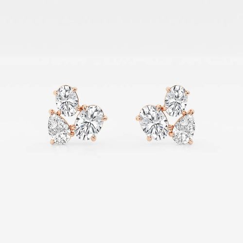 Oval and Pear Three Stone Stud Earrings