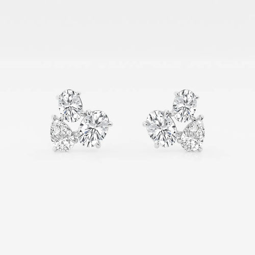 Oval and Pear Three Stone Stud Earrings