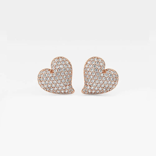 Round Lab Grown Diamond Heart Shape Pave Stud Earring