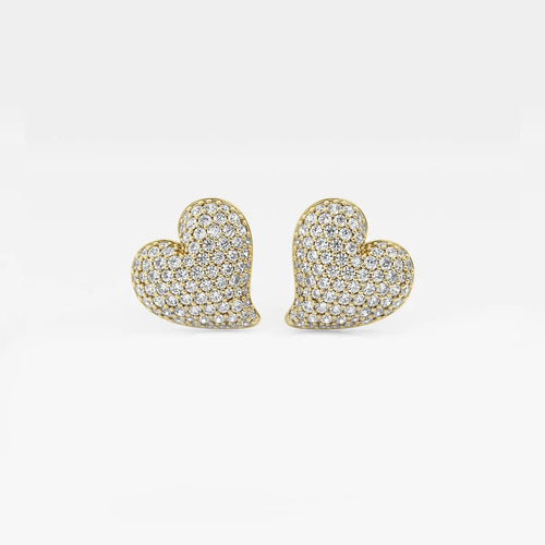 Round Lab Grown Diamond Heart Shape Pave Stud Earring