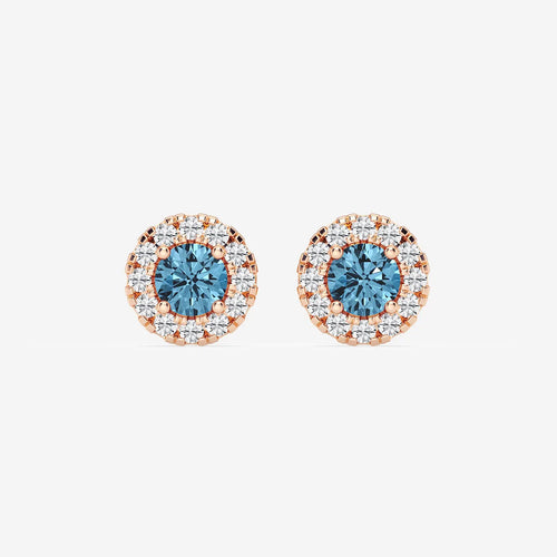 Round Lab Grown Diamond Fancy Blue Halo Stud Earrings
