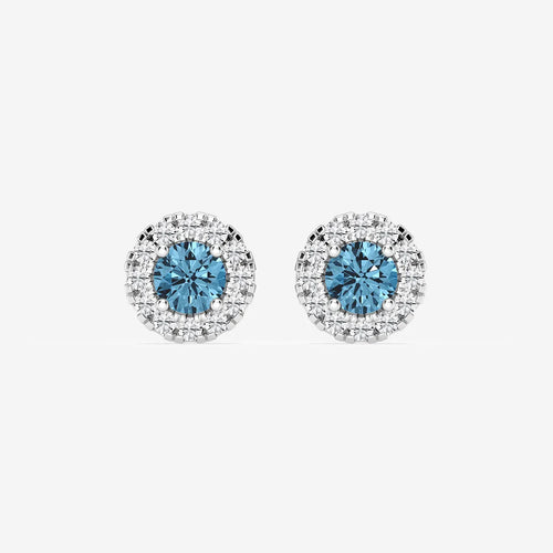 Round Lab Grown Diamond Fancy Blue Halo Stud Earrings