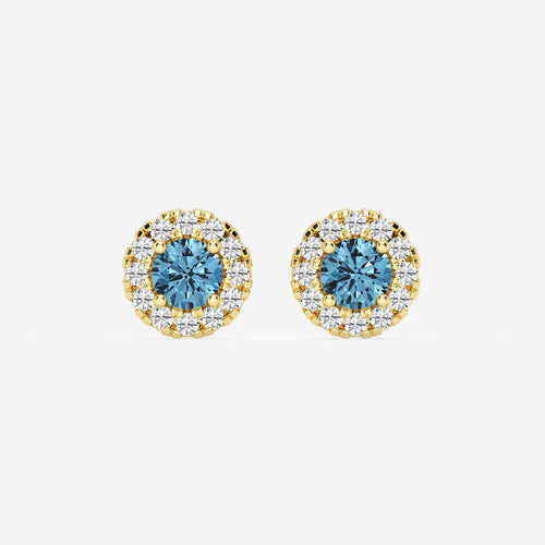 Round Lab Grown Diamond Fancy Blue Halo Stud Earrings
