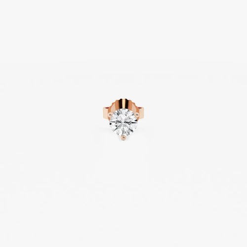 Round Colorless Lab Grown Diamond Three Prong Martini Single Stud Earring