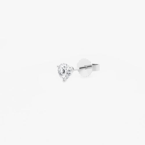 Round Colorless Lab Grown Diamond Three Prong Martini Single Stud Earring