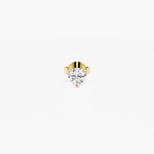 Round Colorless Lab Grown Diamond Three Prong Martini Single Stud Earring