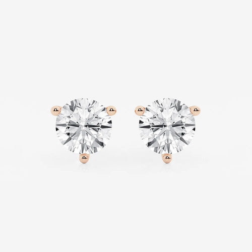 Round Colorless Lab Grown Diamond Three Prong Martini Stud Earrings