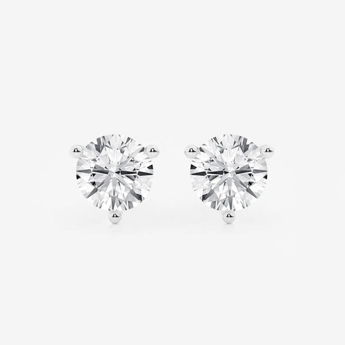 Round Colorless Lab Grown Diamond Three Prong Martini Stud Earrings