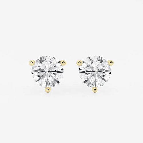 Round Colorless Lab Grown Diamond Three Prong Martini Stud Earrings