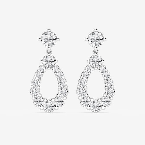 Round Lab Grown Diamond Graduated Shared Prong Drop Earrings
