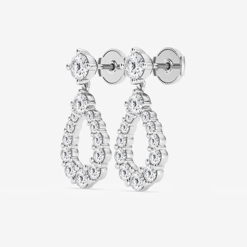 Round Lab Grown Diamond Graduated Shared Prong Drop Earrings