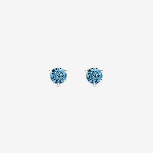 Round Lab Grown Diamond Three Prong Fancy Blue Stud Earrings