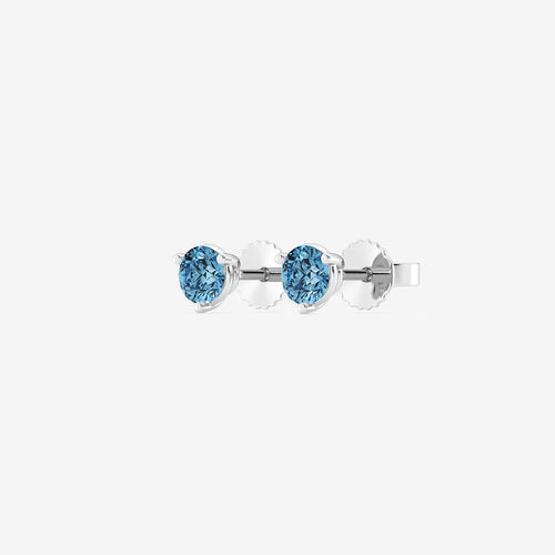 Round Lab Grown Diamond Three Prong Fancy Blue Stud Earrings