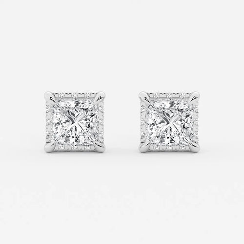 Princess Lab Grown Diamond Hidden Halo Stud Earrings