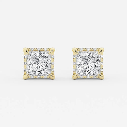 Princess Lab Grown Diamond Hidden Halo Stud Earrings