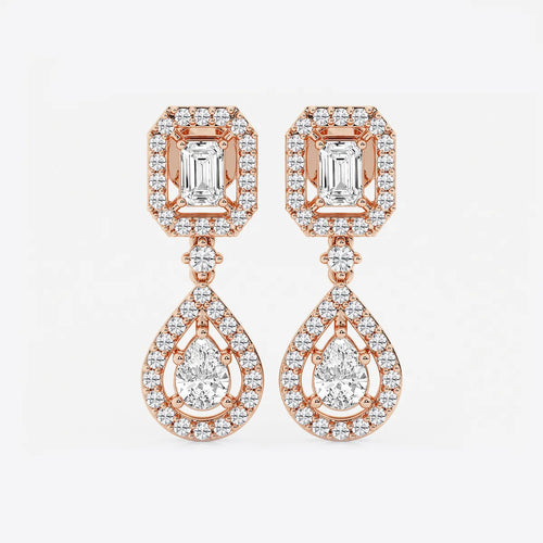 Emerald and Pear Lab Grown Diamond Dangle Earrings
